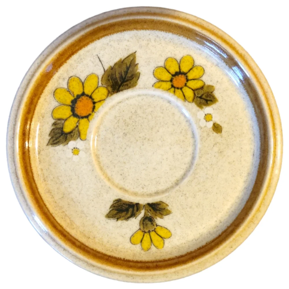 1 Vtg Saucer Planter Base Mikasa Stone Manor Melissa #F5811 Yellow Flowers